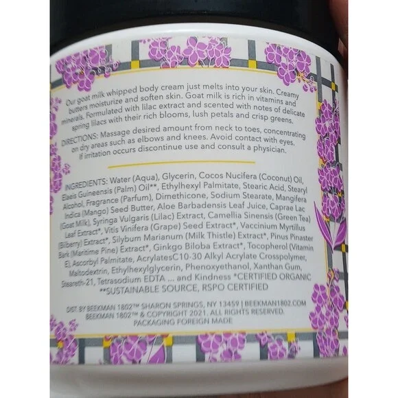 2x-Beekman 1802 Pure Goat Milk Whipped Body Cream 18 oz LILAC DREAM New No Box